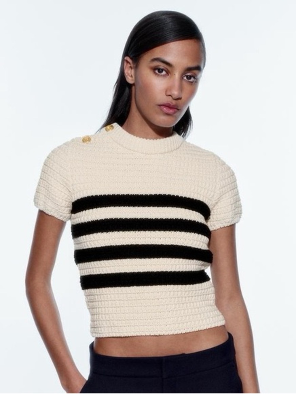 Zara Cream Crop Top with Black Stripes